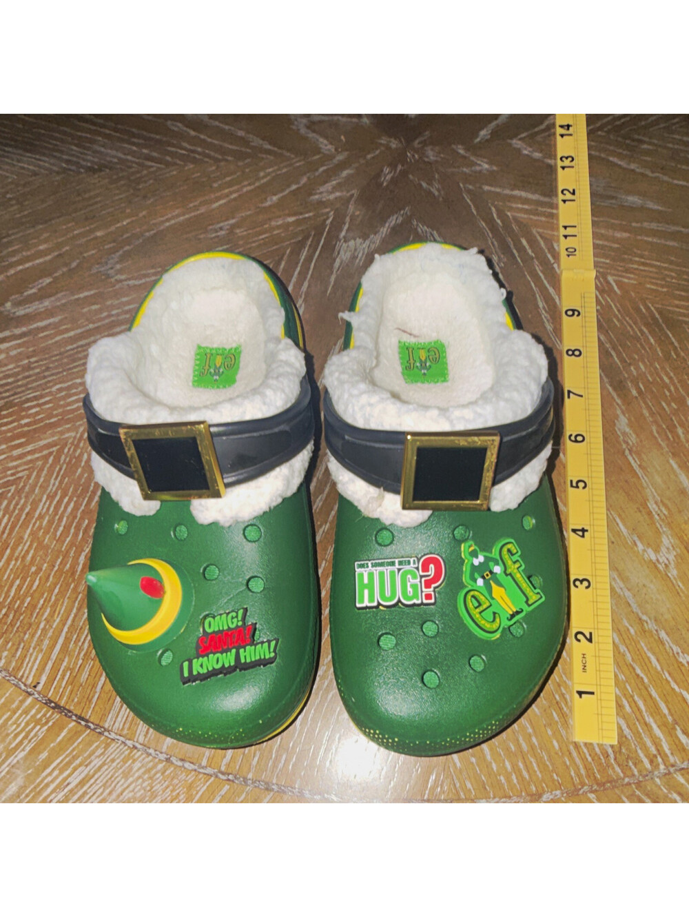 Crocs Classic Lined Clog Kids J3 Green Buddy the Elf Christmas Faux Fur
